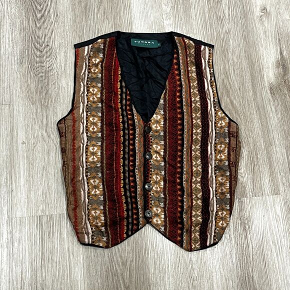 Vtg 90s Tundra Canada Vest Multicolor Knit Button Men's Size Medium Coogi Style - Picture 1 of 5